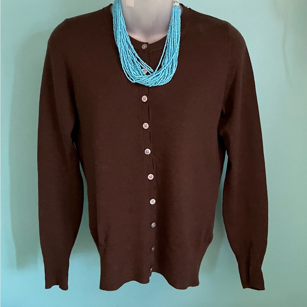 BANANA REPUBLIC Women’s Extra Fine Italian Merino Chocolate  Cardigan size XS